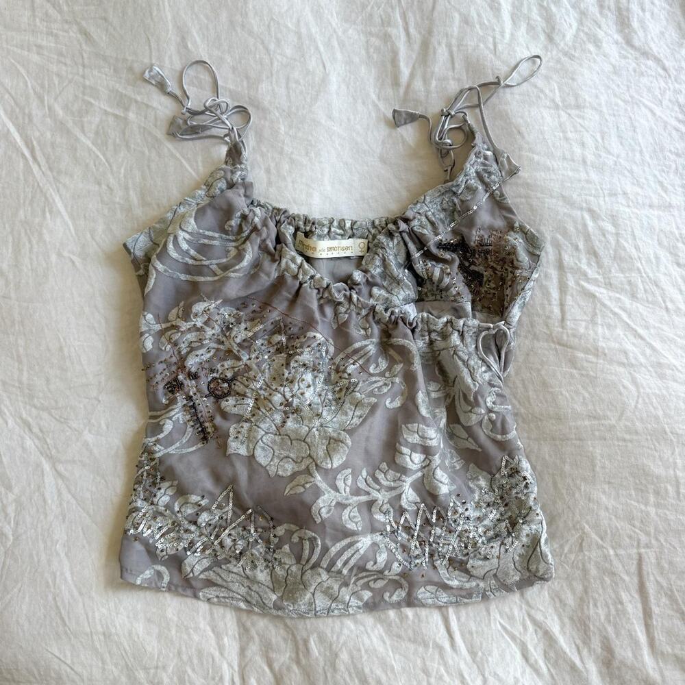 Y2k beaded and sequined cross front cami top